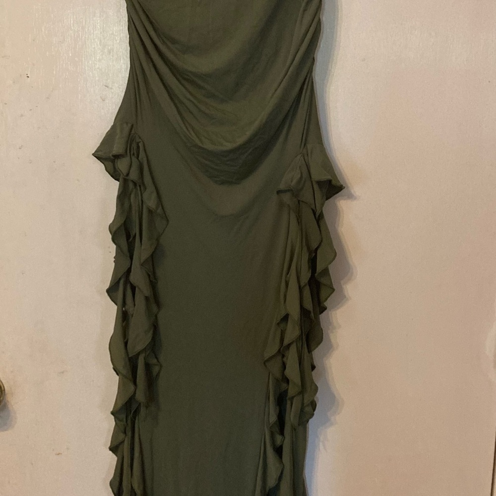 Lioness Green Ruffled Sheath Dress Cowl Neck Cocktail
